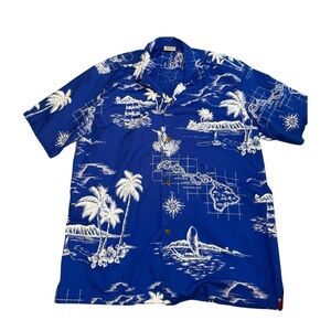 Vintage 80s Tropical Blue Men's Casual Shirt‎ Made in Hawaii